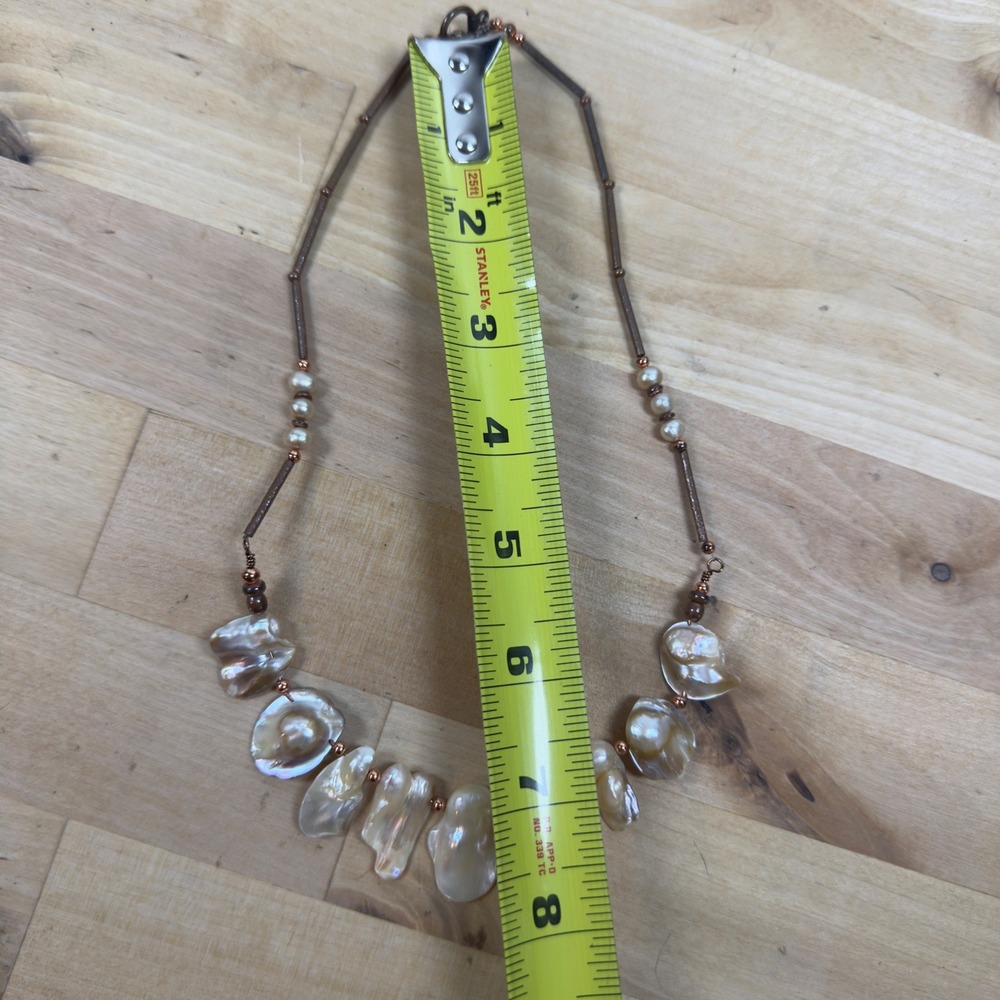 Artisan Keshi Pearl Statement Necklace Iridescent Copper Tone Toggle Clasp 18in - Picture 7 of 11